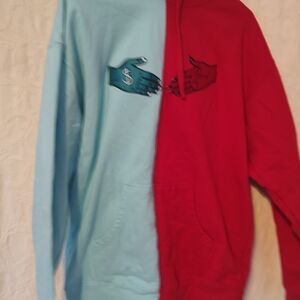 Two-Tone Blue and Red Hoodie Unxpectd Men's Long Sleeve Size Large